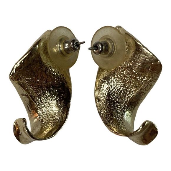 Vintage Gold Tone Orange Enamel Retro Wave Design Post Pierced Earrings MCM - Picture 2 of 3